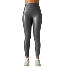 Women Leggings Metallic Faux Leather Sports Yoga High Waist Pants Nightclub Dance Tights Grey S Women Leggings Metallic Faux Leather Sports Yoga High Waist Pants Nightclub Dance Tights Grey S