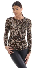 Women Leopard Print Long Sleeve T hirt - Brown Leopard