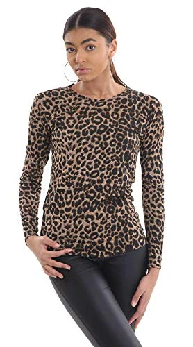 Women Leopard Print Long Sleeve T hirt - Brown Leopard