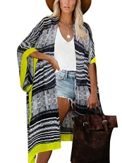 Women Long Kimono Floral Cardigans Beach Bikini Cover Up Sarongs Print Boho Cardigan Open Front Loose Shawl Blouse Summer for Ladies