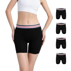 Women Long Leg Boxer Shorts Cotton Boy Shorts Panties Anti Chafing Underwear(4 Pack Black),S