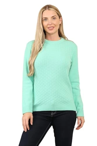 Women Long Sleeve Crew Neck Fancy Style Kint Jumper Ladies Knitted Sweater Pull Over Warm Top Aqua XS