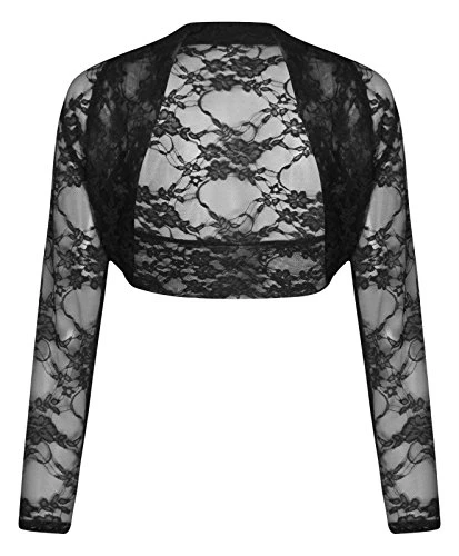 Women Long Sleeve Cropped Lace Bolero Shrug Size UK 8-26 Black