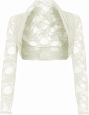 Women Long Sleeve Cropped Lace Bolero Shrug Size UK 8-26 Cream