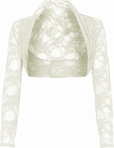 Women Long Sleeve Cropped Lace Bolero Shrug Size UK 8-26 Cream