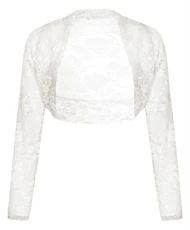 Women Long Sleeve Cropped Lace Bolero Shrug Size UK 8-26 White