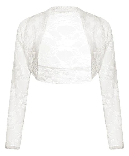 Women Long Sleeve Cropped Lace Bolero Shrug Size UK 8-26 White