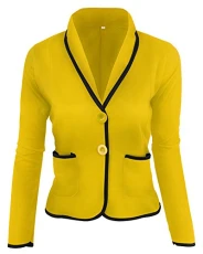 Women Long Sleeve Slim Fitted Casual Work Jacket Blazer Yellow L Women Long Sleeve Slim Fitted Casual Work Jacket Blazer Yellow L