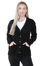 Women Long Sleeve V Neck Cable Knit Button Cardigan Pockets Knitted Jumper Everyday Top Plus Size Black 20-22