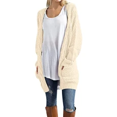 Women Loose Open Front Long Sleeve Chunky Knit Cable Cardigans Sweater with Pockets Colla Cardigan Women XL White