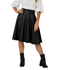 Women Matte PVC Faux Leather Pleated Knee Length Skirt (Matte, 14), 2778-MAT-14 Women Matte PVC Faux Leather Pleated Knee Length Skirt (Matte, 14), 2778-MAT-14