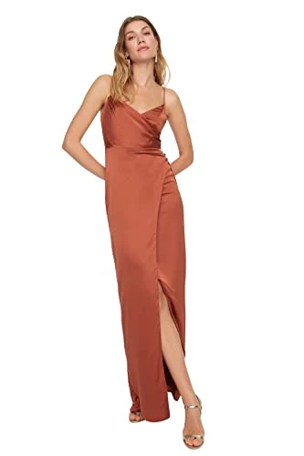 Women Maxi The wrap Regular fit Woven Evening Dress Brown
