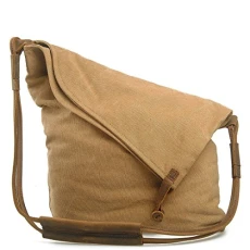 Women Men Canvas Retro Literary College Style Shoulder Messenger Bag Unisex Cross Body Bags Handbag (Khaki)