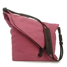 Women Men Canvas Retro Literary College Style Shoulder Messenger Bag Unisex Cross Body Bags Handbag (Dark pink)