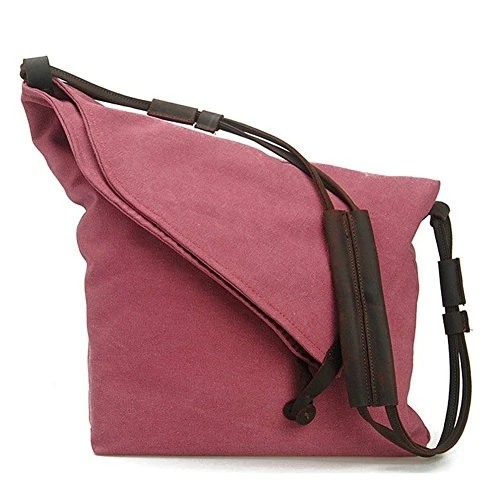 Women Men Canvas Retro Literary College Style Shoulder Messenger Bag Unisex Cross Body Bags Handbag (Dark pink)