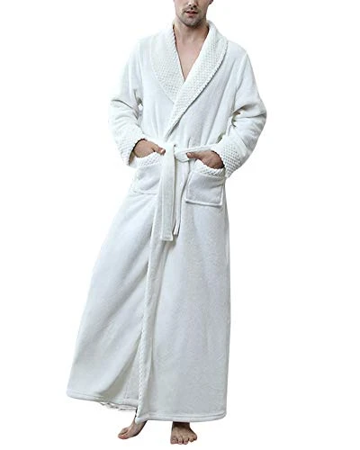 Women Men Dressing Gown Shawl Collar Full Length Housecoat Loungewear Super Soft White 1 L