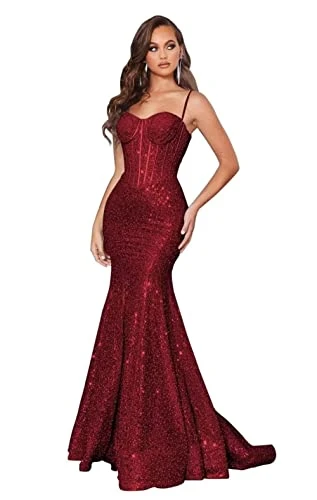 Women Mermaids Prom Dresses Sparkly Sequin Ball Gowns Long Spaghetti Straps Formal Evening Party Dre