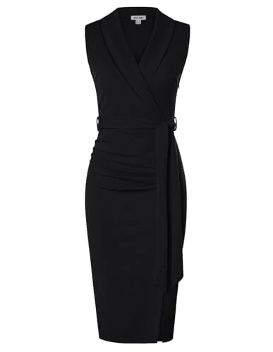 Women Midi Bodycon Dress Sleeveless Vest Top Wrap Business Dresses for Office Work Casual Formal Party Black 10