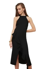 Women Midi The wrap Fitted Woven Dress Schwarz Women Midi The wrap Fitted Woven Dress Schwarz