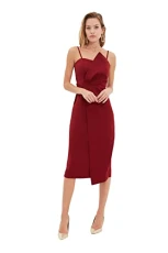 Women Midi The wrap Regular fit Woven Dress Burgundy Women Midi The wrap Regular fit Woven Dress Burgundy