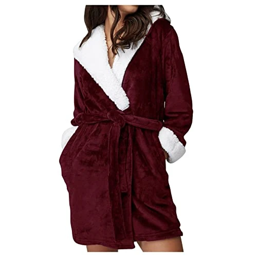 Women Nightshirts Women Hooded Fleece Bathrobe Lightweight Warm Plush Long Flannel Sleepwear Fleece Hooded Bathrobes Plush Long Robe Women Sleepwear Set Sale Clearance