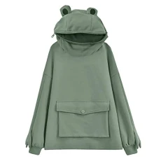 Women Novelty Frog Hoodie Large Front Pocket Cute Sweatershirt Girl's Zipper Mouth Hooded Tops Loose Stitching Design Pullover Ladies Long Sleeve Women Novelty Frog Hoodie Large Front Pocket Cute Sweatershirt Girl's Zipper Mouth Hooded Tops Loose Stitching Design Pullover Ladies Long Sleeve