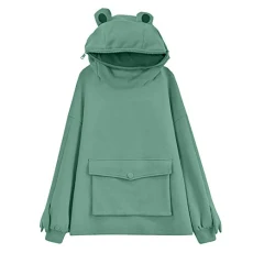Women Novelty Frog Hoodie Large Front Pocket Cute Sweatershirt Girl's Zipper Mouth Hooded Tops Loose Stitching Design Pullover Ladies Long Sleeve Women Novelty Frog Hoodie Large Front Pocket Cute Sweatershirt Girl's Zipper Mouth Hooded Tops Loose Stitching Design Pullover Ladies Long Sleeve