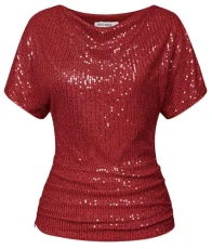 Women Off Shoulder Red Sequin T-Shirt Elegant Short Sleeve Party Tops Glitter Blouse Red M Women Off Shoulder Red Sequin T-Shirt Elegant Short Sleeve Party Tops Glitter Blouse Red M