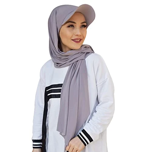 Women One Piece Hijab Baseball Cap 2 in 1 Sun Protection Chiffon Hijab Scarf with Cotton Cap Long Tu