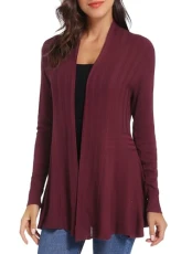 Women Open Front Cardigans Long Sleeve Lightweight Knit Cardigan Sweater, #1 Wine Red, XXL Women Open Front Cardigans Long Sleeve Lightweight Knit Cardigan Sweater, #1 Wine Red, XXL