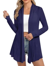 Women Open Front Cardigans Long Sleeve Lightweight Knit Cardigan Sweater, #2 Dark Blue (Pleats), L Women Open Front Cardigans Long Sleeve Lightweight Knit Cardigan Sweater, #2 Dark Blue (Pleats), L