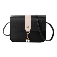 Women Over The Shoulder Bag Fashionable Pearl Pendant Soft Pu Leather Messenger Bag Buckle Lightweight Versatile Messenger & Shoulder Bags (A-A-Black,One Size)