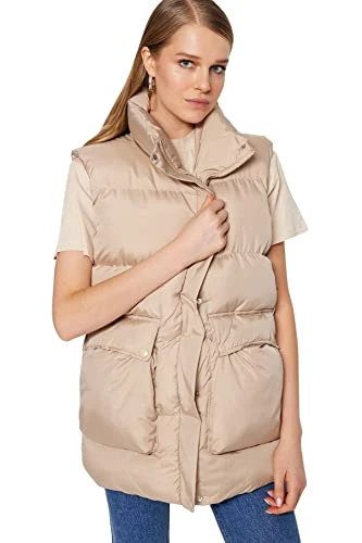 Women Oversize Basic Standing collar Woven Vest