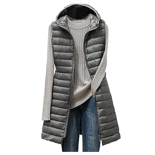 Women Padded Gilet Zip Up Long Puffer Vest Winter Warm Quilted Jacket Lightweight Body Warmer Sleeve