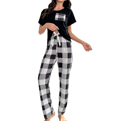 Women Pajamas Sets Casual Pajamas Fashion Casual Pajama Sets Nursing Pyjama Set, black, M