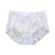 Women Panties Thong A Set Colors Optiont Lingerie Hollow Flowers Sides Lace Thong Panties Butt Pads Underwear for Women plus Size White