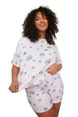 Women Patterned Knitted T-shirt-Short Plus Size Pajamas Set Women Patterned Knitted T-shirt-Short Plus Size Pajamas Set
