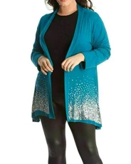 Women Plus Size Long Sleeve Glitter Sequin Sparkle Ladies Winter/Autumn Cardigan Top Teal 16 Women Plus Size Long Sleeve Glitter Sequin Sparkle Ladies Winter/Autumn Cardigan Top Teal 16