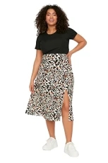 Women Plus Size Midi A-line Regular fit Woven Plus Size Skirt Beige Women Plus Size Midi A-line Regular fit Woven Plus Size Skirt Beige