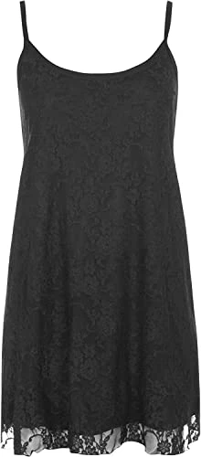 Women Plus Size Sleeveless Lace Chiffon Sheer Line Strappy Swing Vest Tank Top 12-30 (28-30, Black)