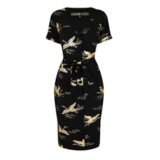 Women Print Dress Gold Crane 10 (S)