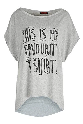 Women Printed Round Neck Baggy High Low T Shirt Grey Plus Size (UK 16/18)