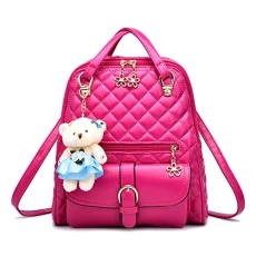 Women PU Leather Shoulder Bags Lightweight Waterproof Casual Travel School Backpack with Multipurpose Daypack for Teenager Ladies Rose