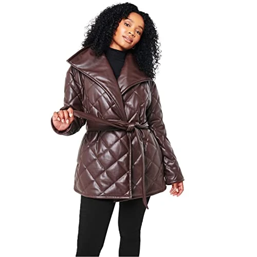 Women PU Quilt Jacket Womens Chocolate 8 (XS)