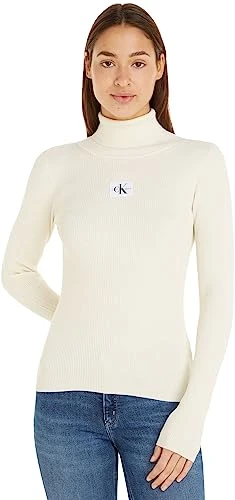 Women Pullover Badge Turtleneck, White (Ivory), XL