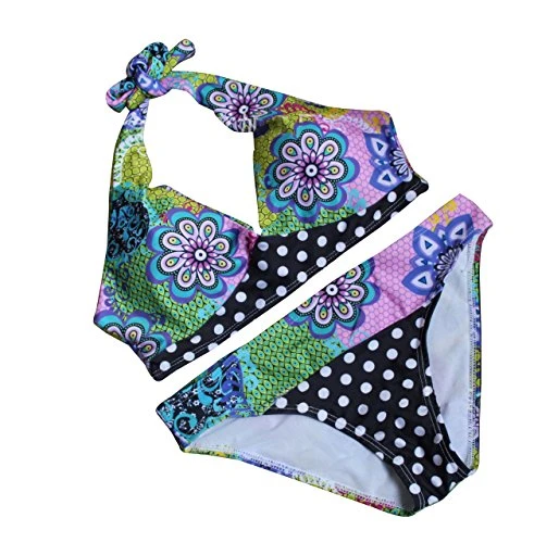 Women Push Up Two Piece Bikini Swimsuits Flower Printing Halter Beachwear Bathing Suits 2XL