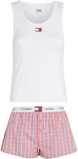 Women Pyjama Set Tank & Short Pj Set, Multicolor (White / Tj Pink Plaid), L
