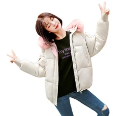 Women Quilted Padded Puffer Bubble Faux Fur Collar Hooded Parka Ladies Slim Jacket Coat Overcoat for Winter Autumn (White ,UK-22/CN-S)
