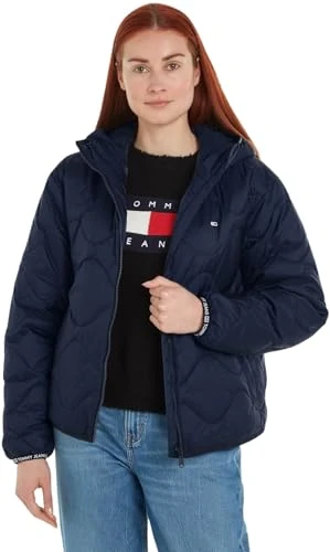 Women Quilted Tape Hood Puffer Ext Padded Jackets, Blue, S