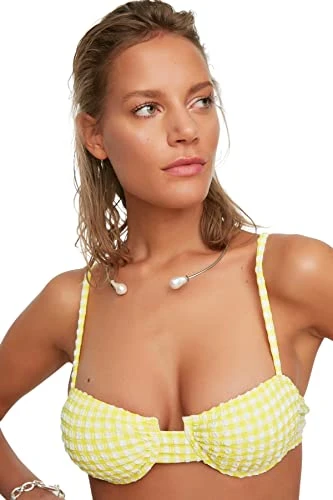 Women Regular fit Strapless Knitted Bikini Top Yellow
